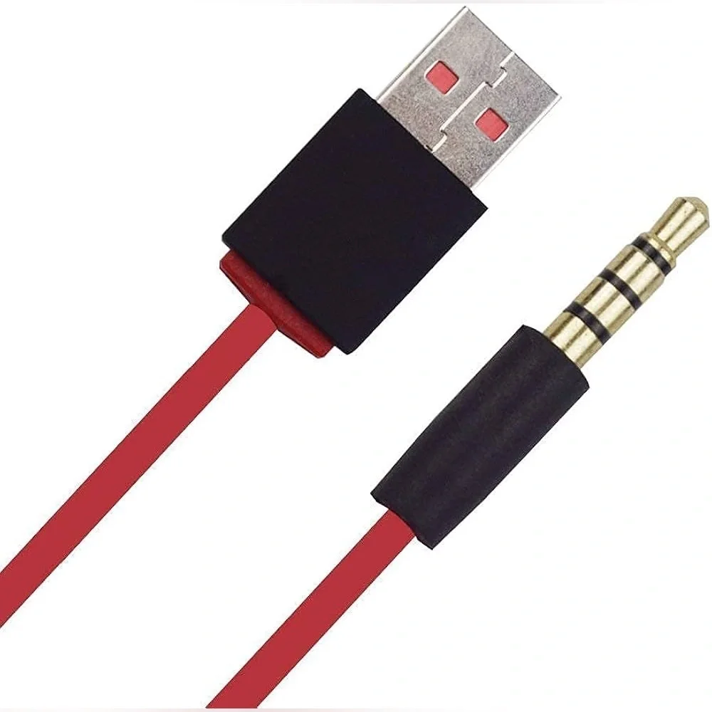 .5mm Jack to USB Auxiliary Charger Sync Data Transfer Cable (Red)